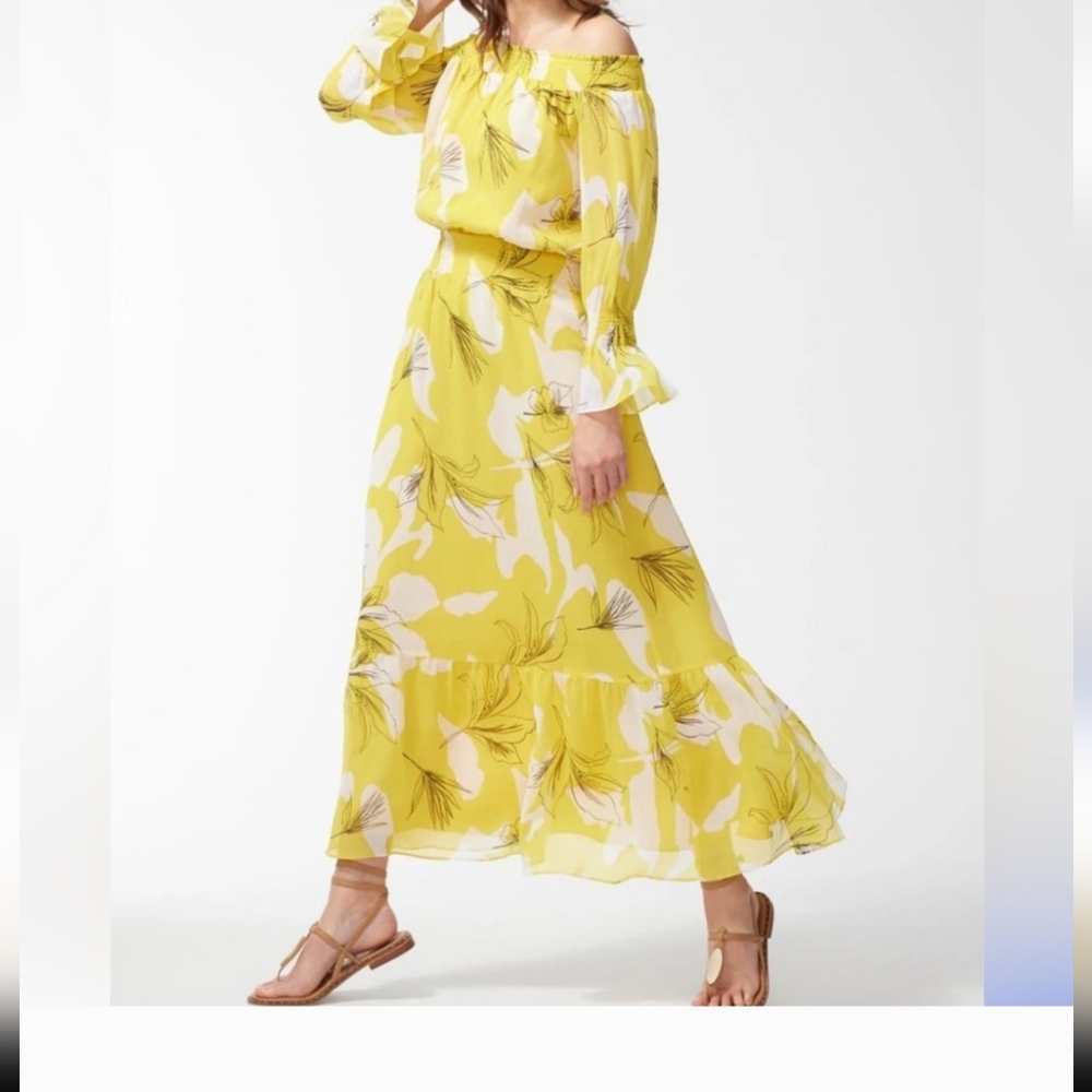 Chico's Yellow Floral Long Sleeve Dress Size 0.5 New With Tags